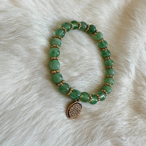 BOho Stretch Bracelet Green Swirl Semi Translucent Lucite Rhinestone Charm 13428 - Picture 6 of 9